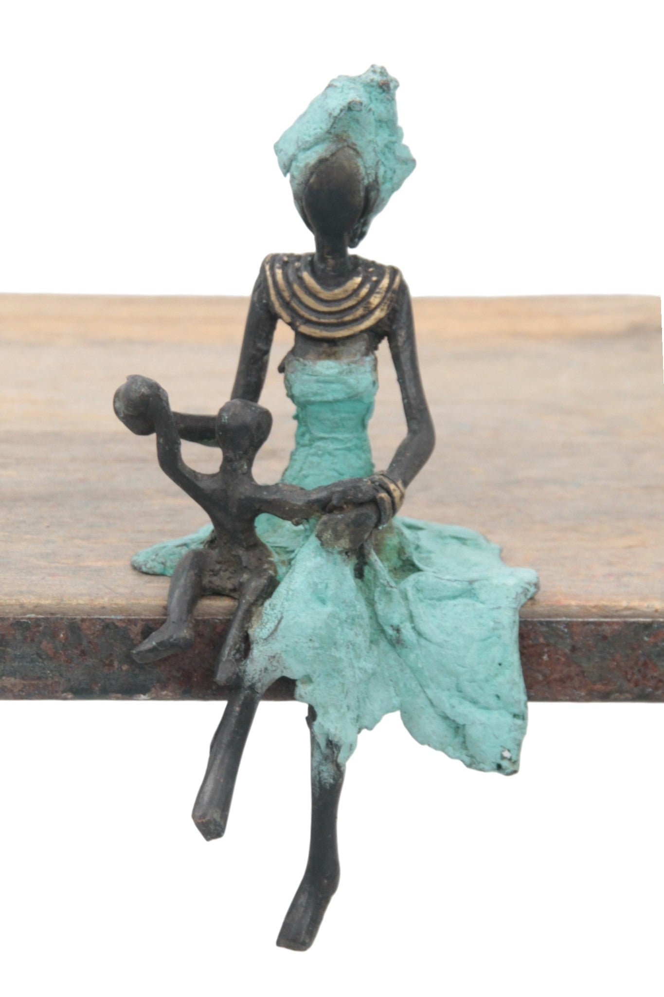 Bronze assis 15 cm turquoise n°12 