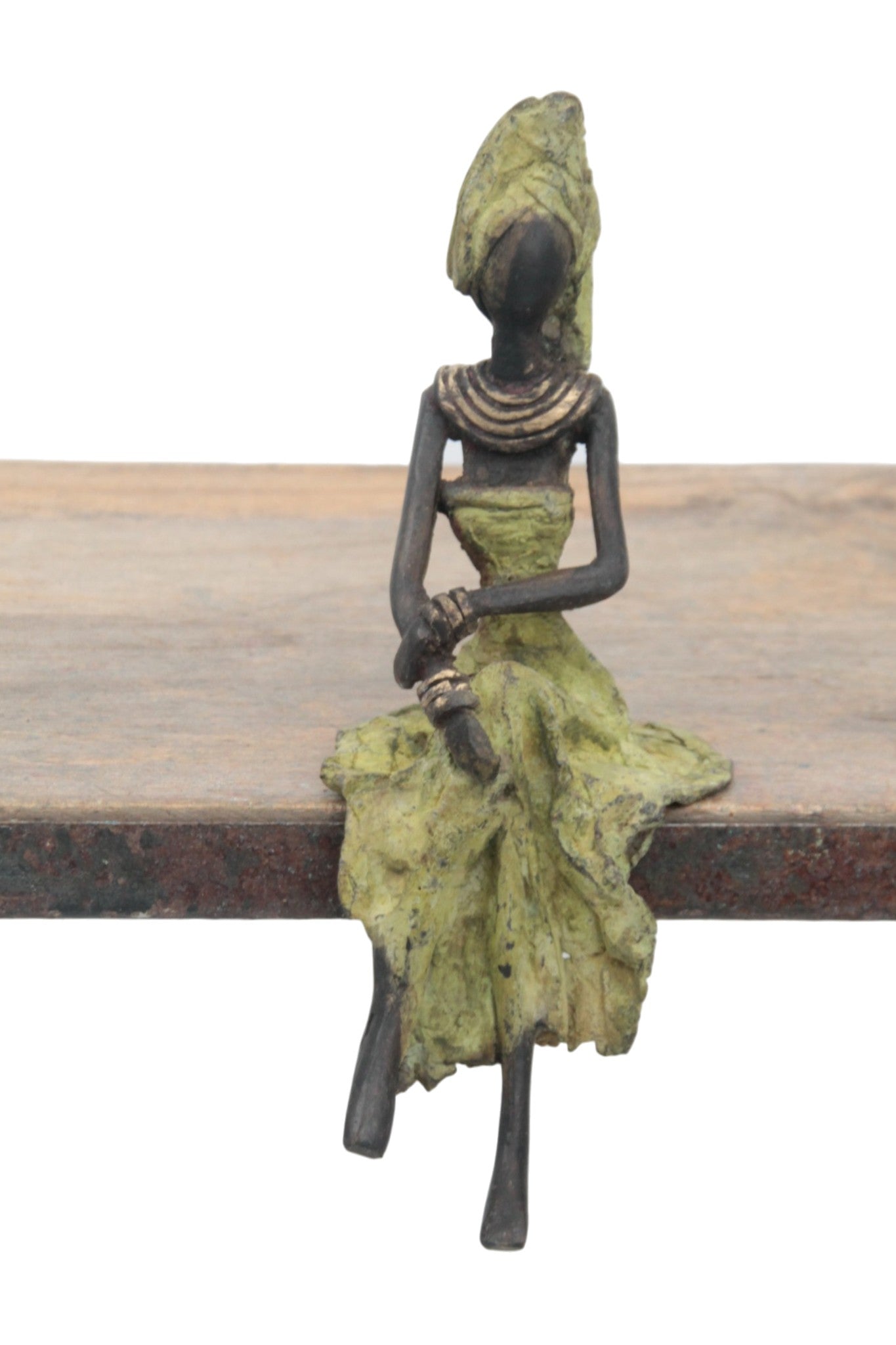Bronze assis 15 cm vert n°2 