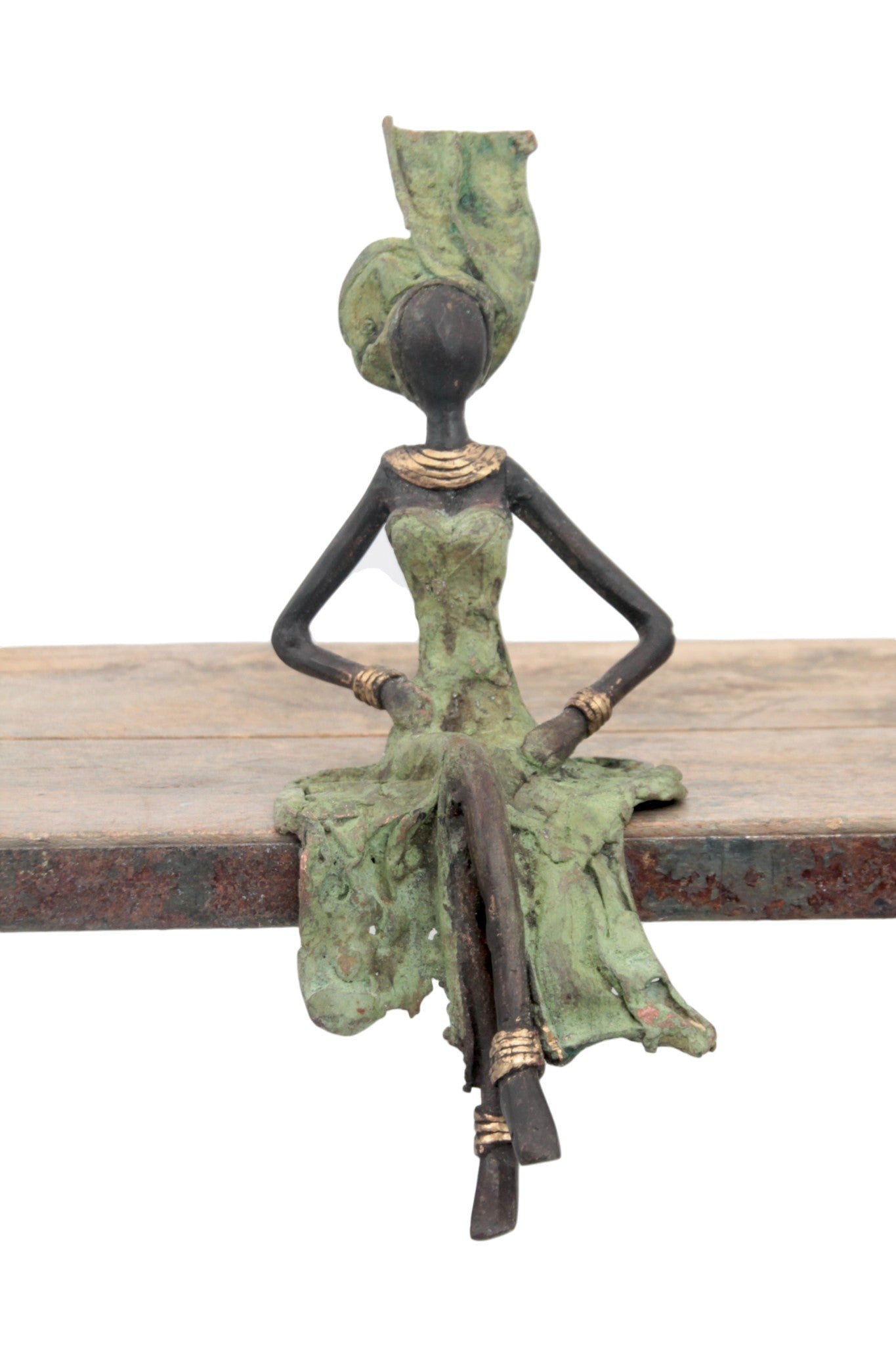 Bronze assis 20 cm vert n°1 