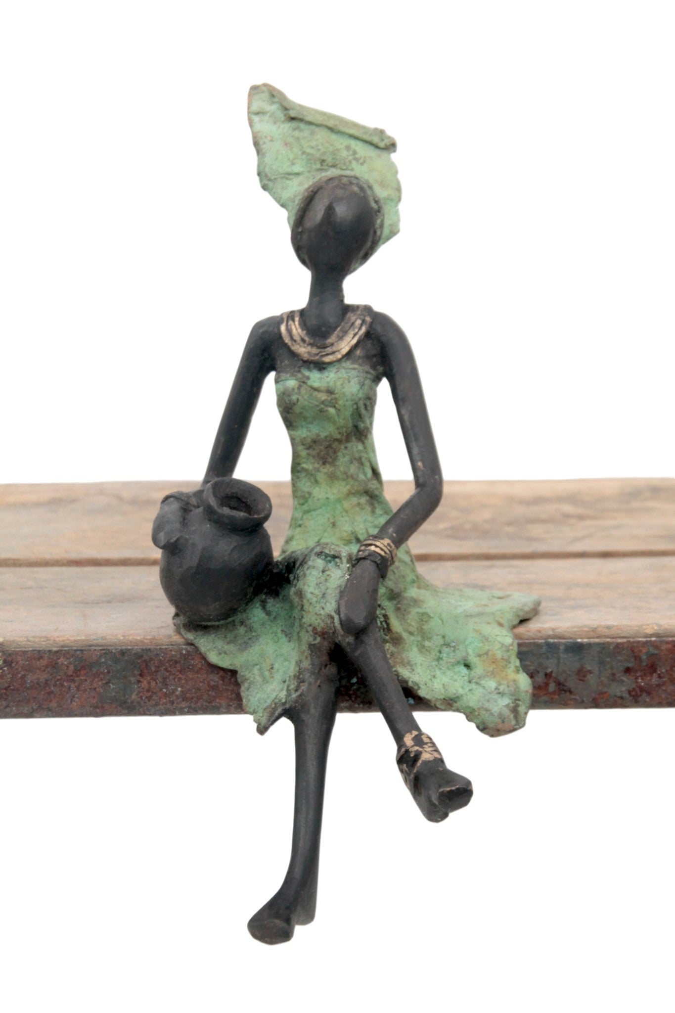 Bronze assis 20 cm vert n°12 