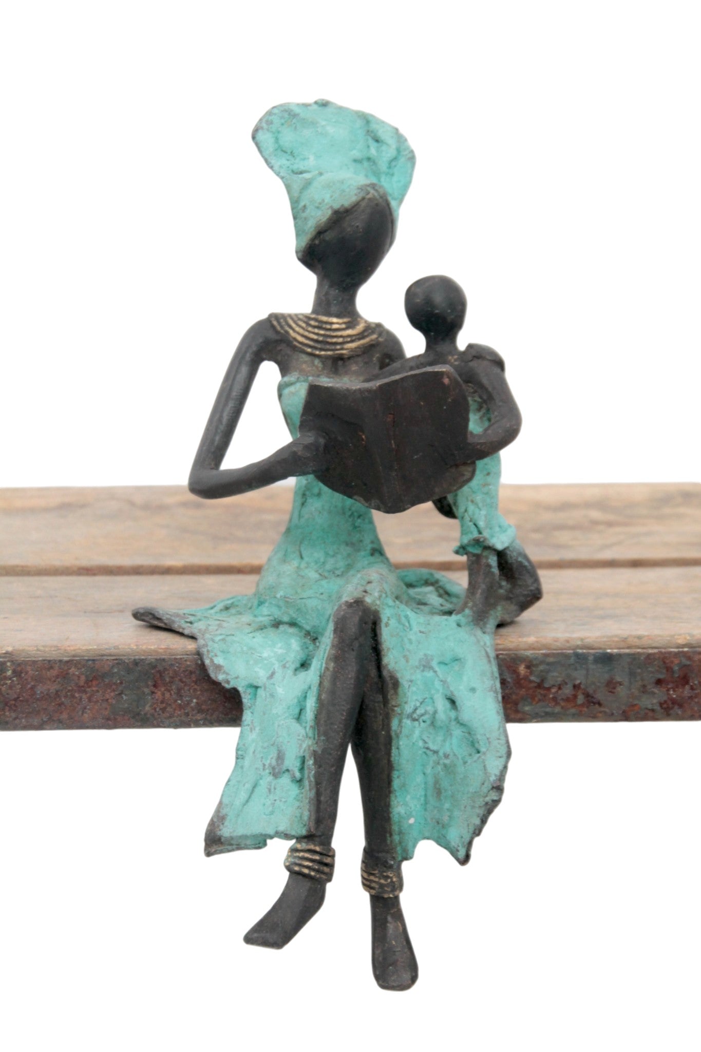 Bronze assis 20 cm turquoise n°1 