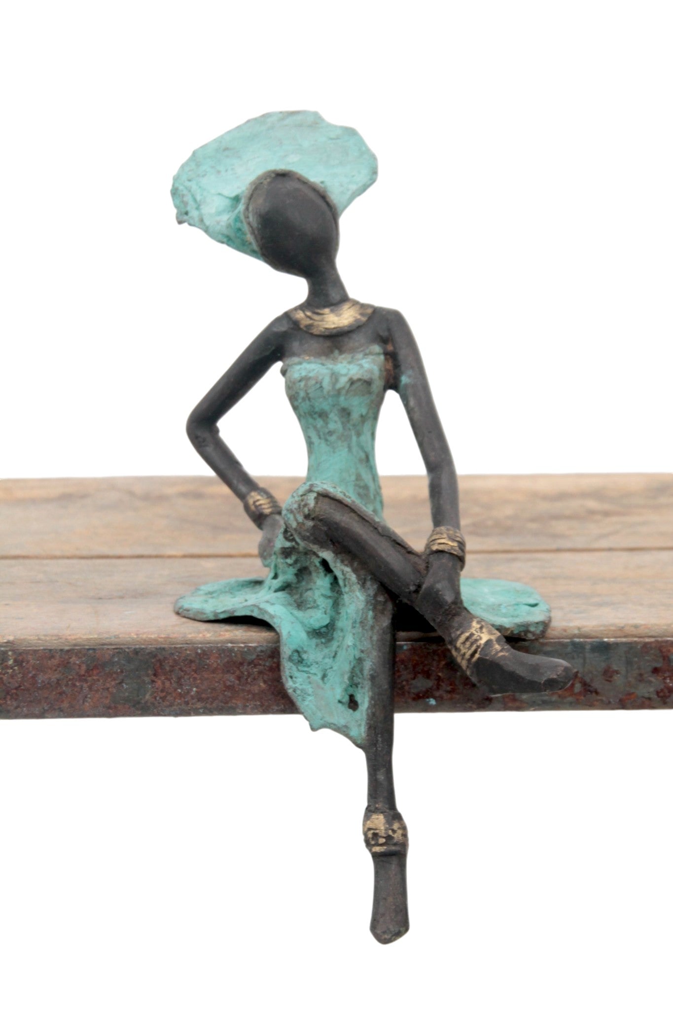 Bronze assis 20 cm turquoise n°2 
