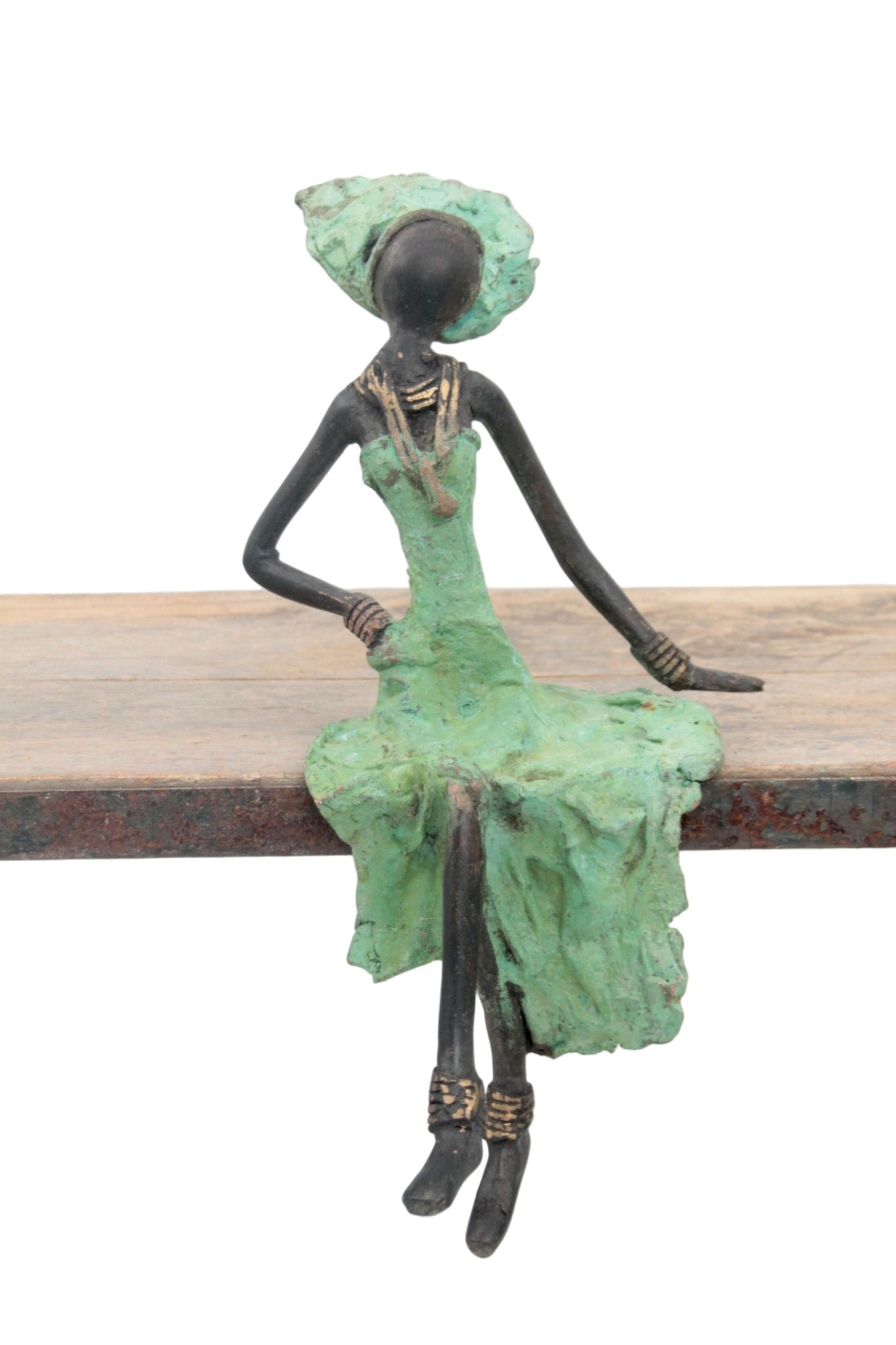 Bronze assis 25 cm vert n°2 