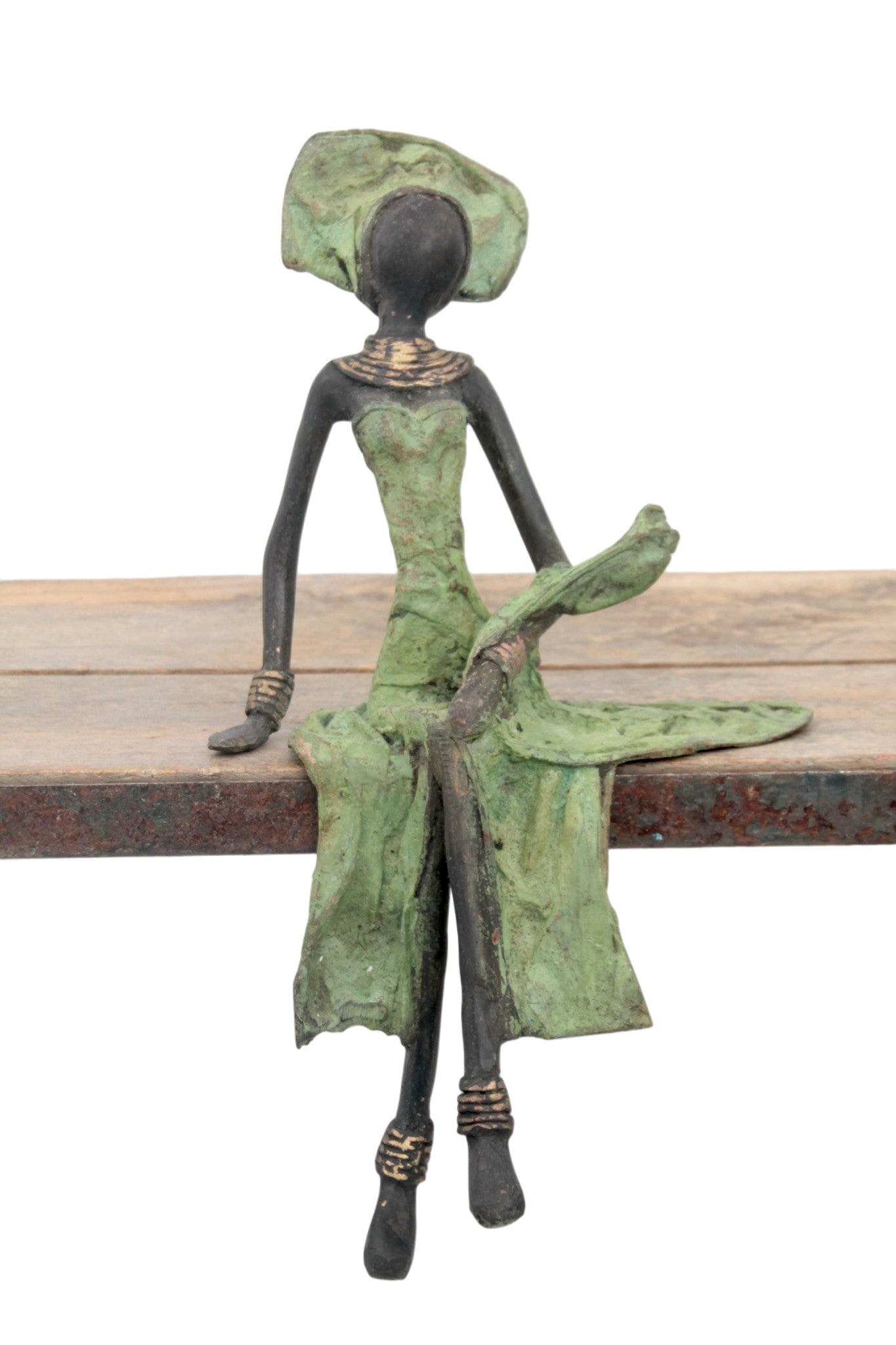 Bronze assis 25 cm vert n°13 