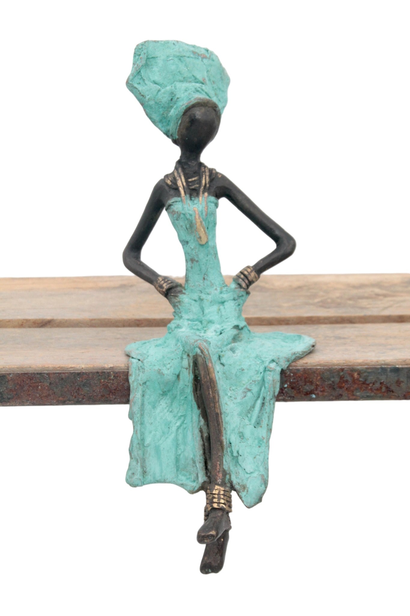 Bronze assis 25 cm turquoise n°1 
