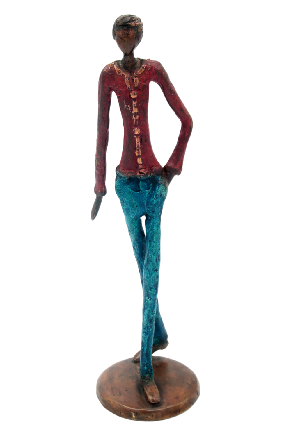 Homme 35 cm bleu &amp; rouge n°2 Bronzes d'Afrique