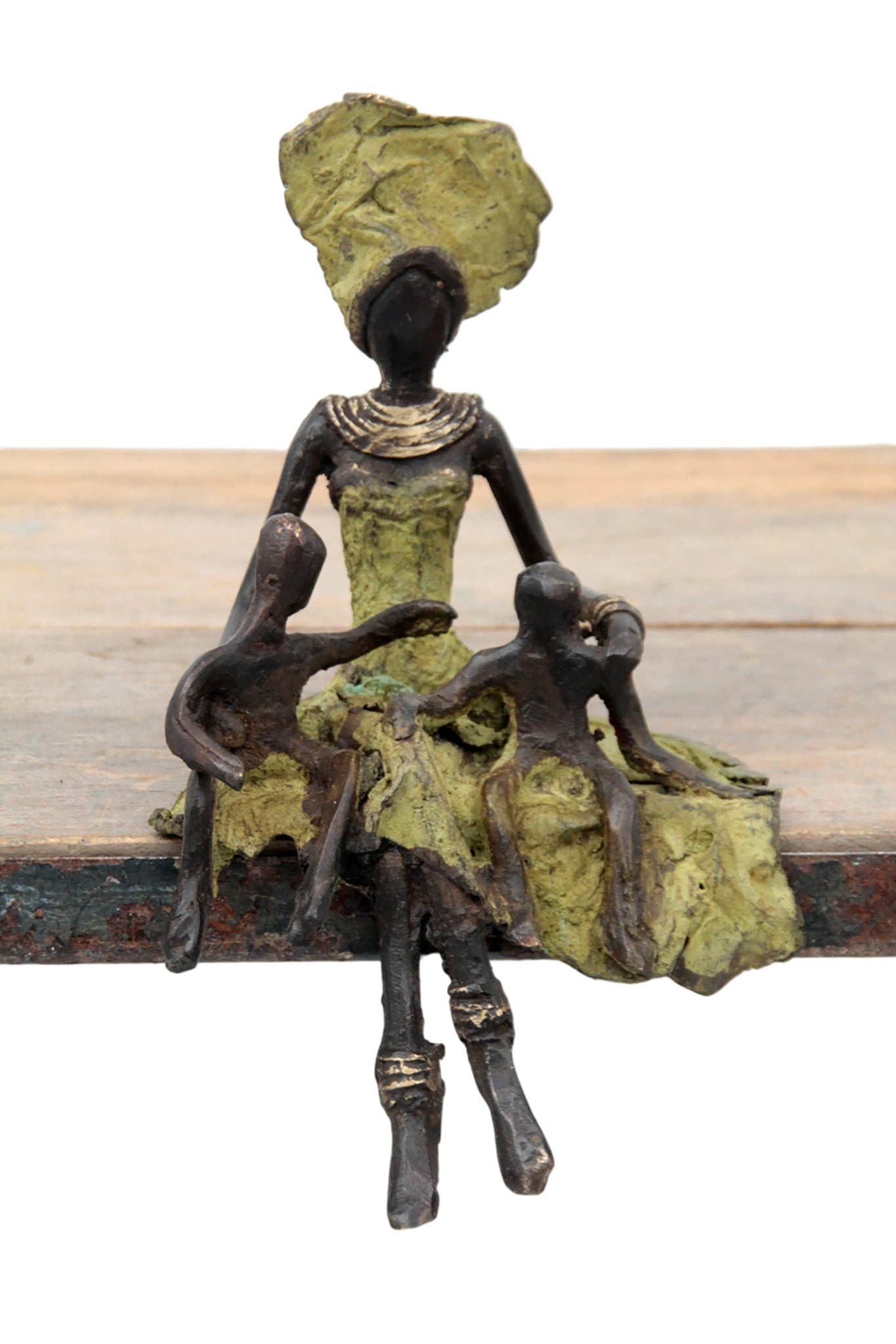 Bronze assis 15 cm vert n°1 
