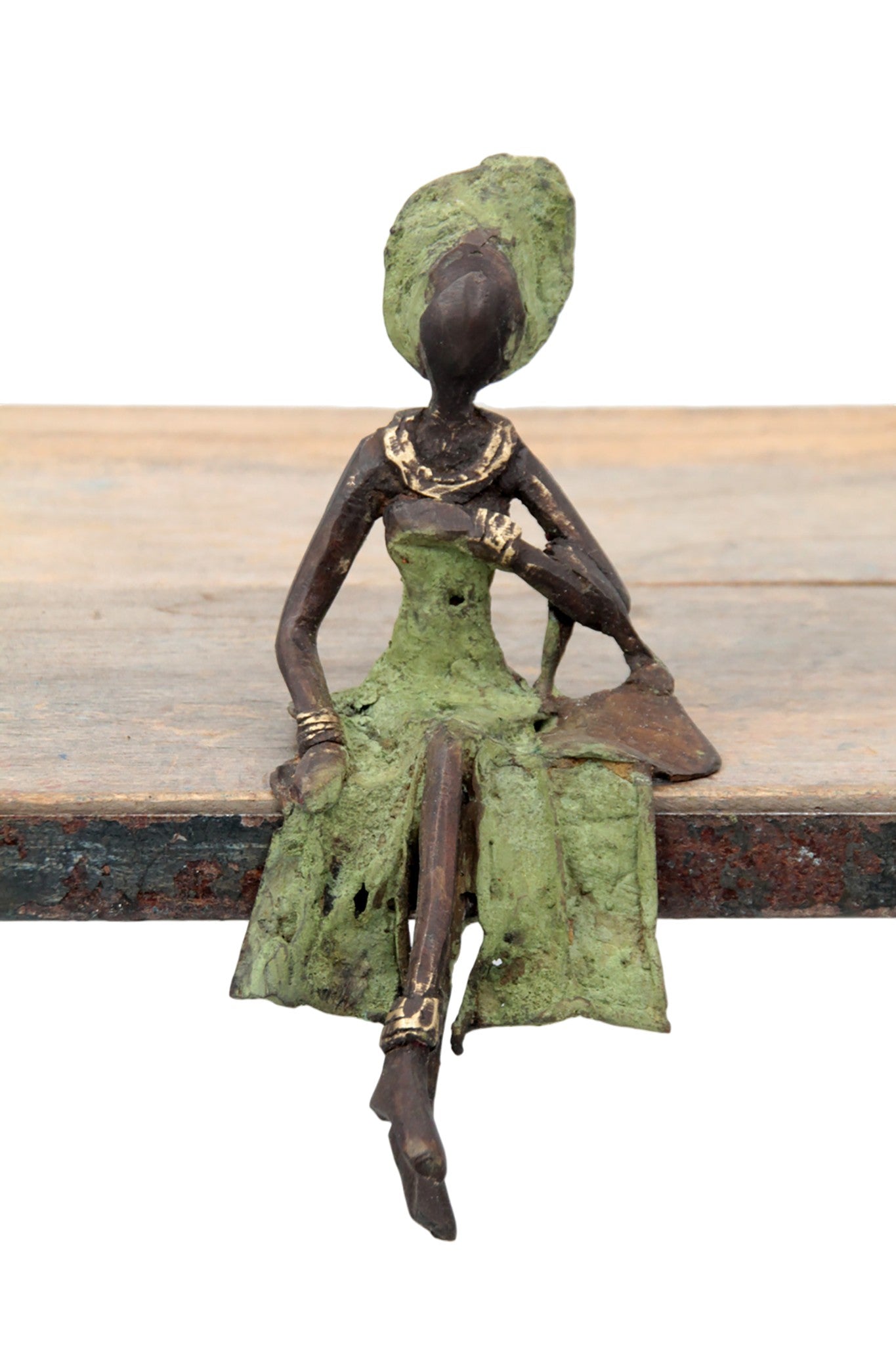 Bronze assis 15 cm vert n°9 