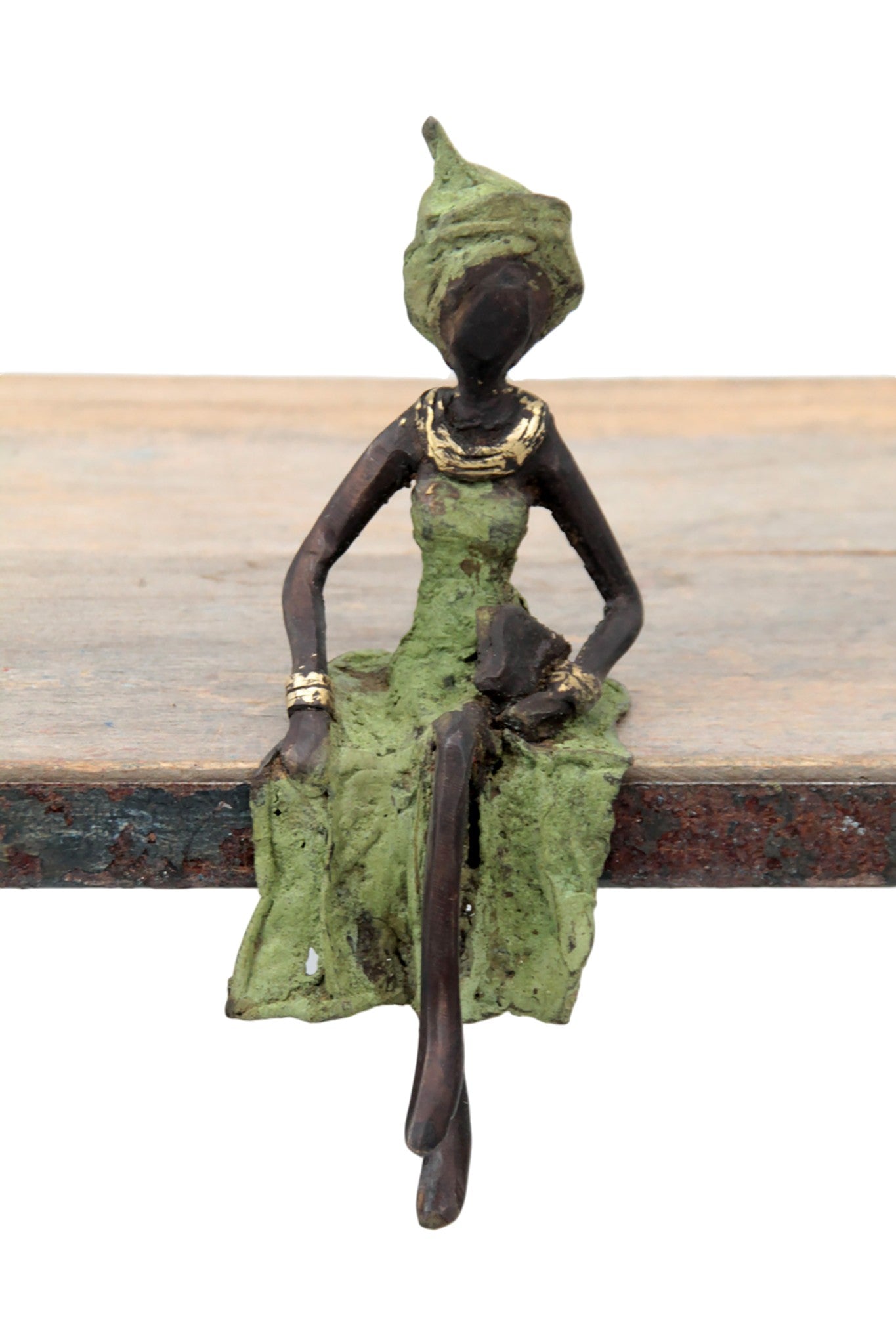 Bronze assis 15 cm vert n°10 