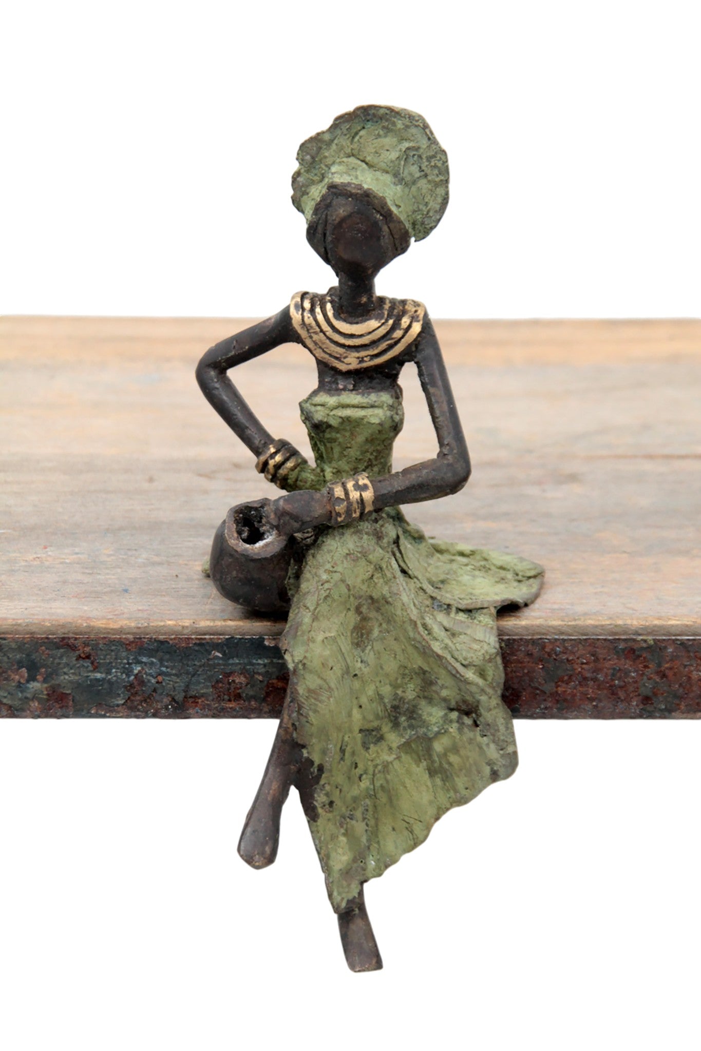 Bronze assis 15 cm vert n°13 