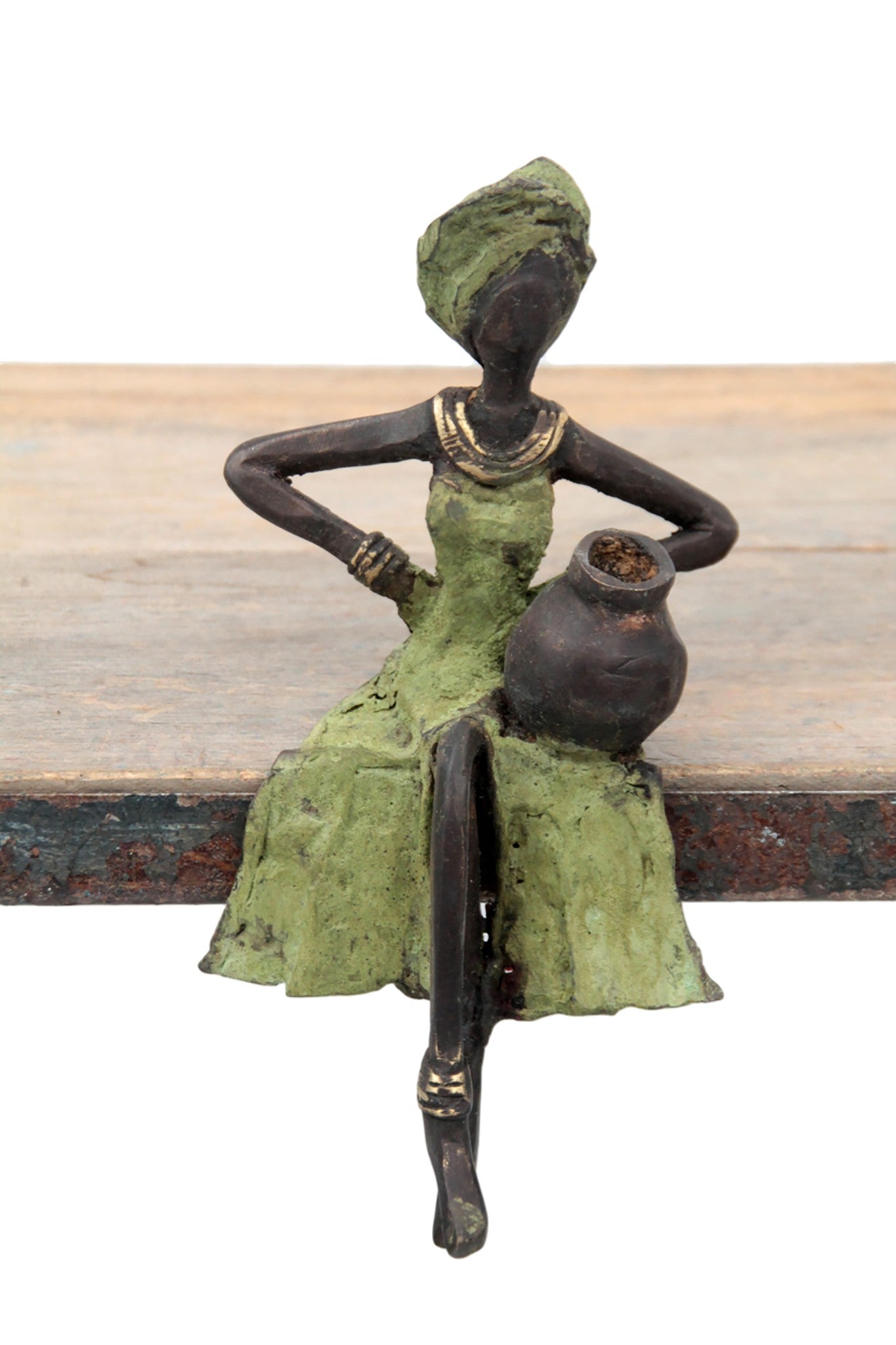 Bronze assis 15 cm vert n°16 