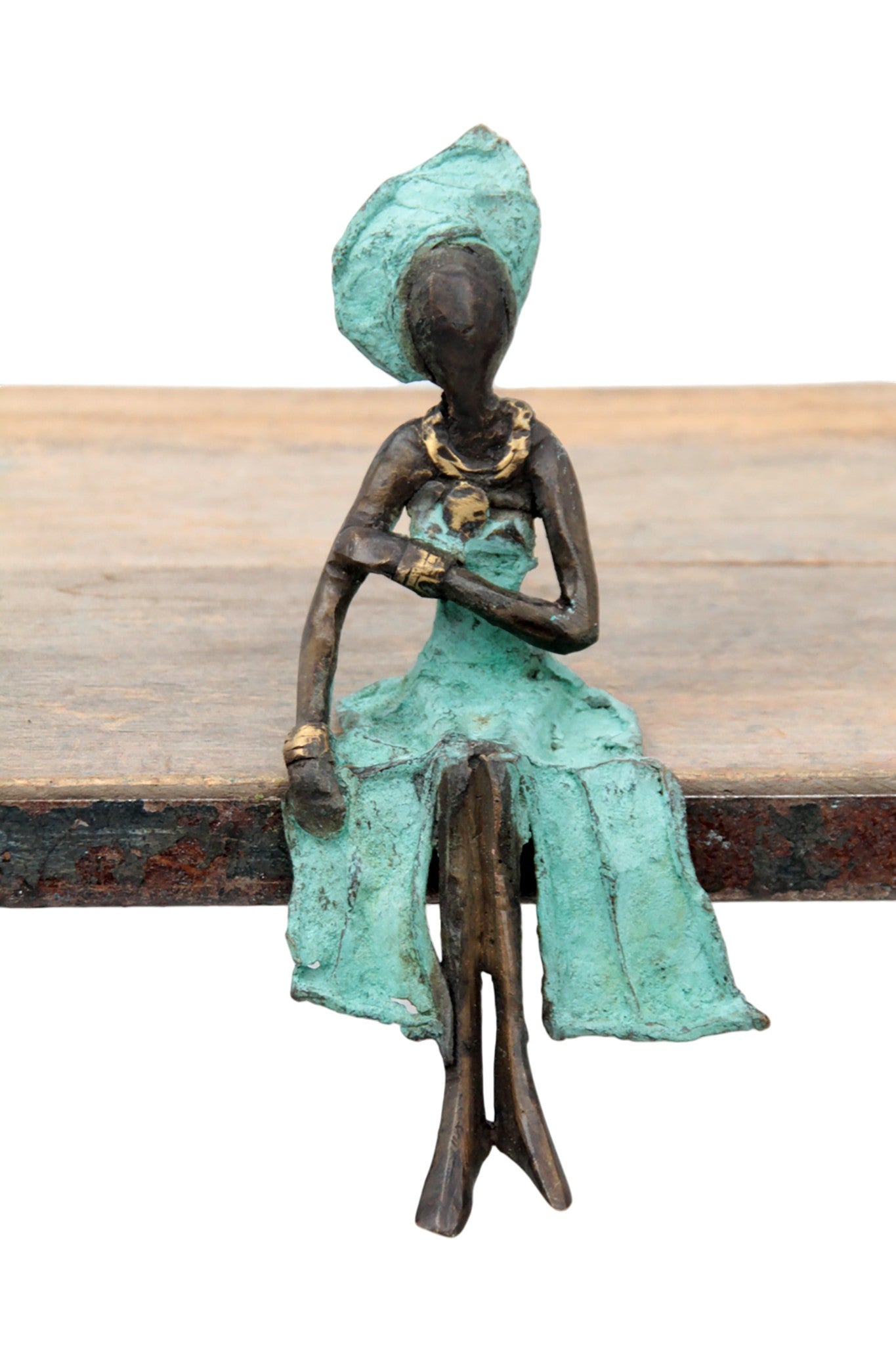 Bronze assis 15 cm turquoise n°15 