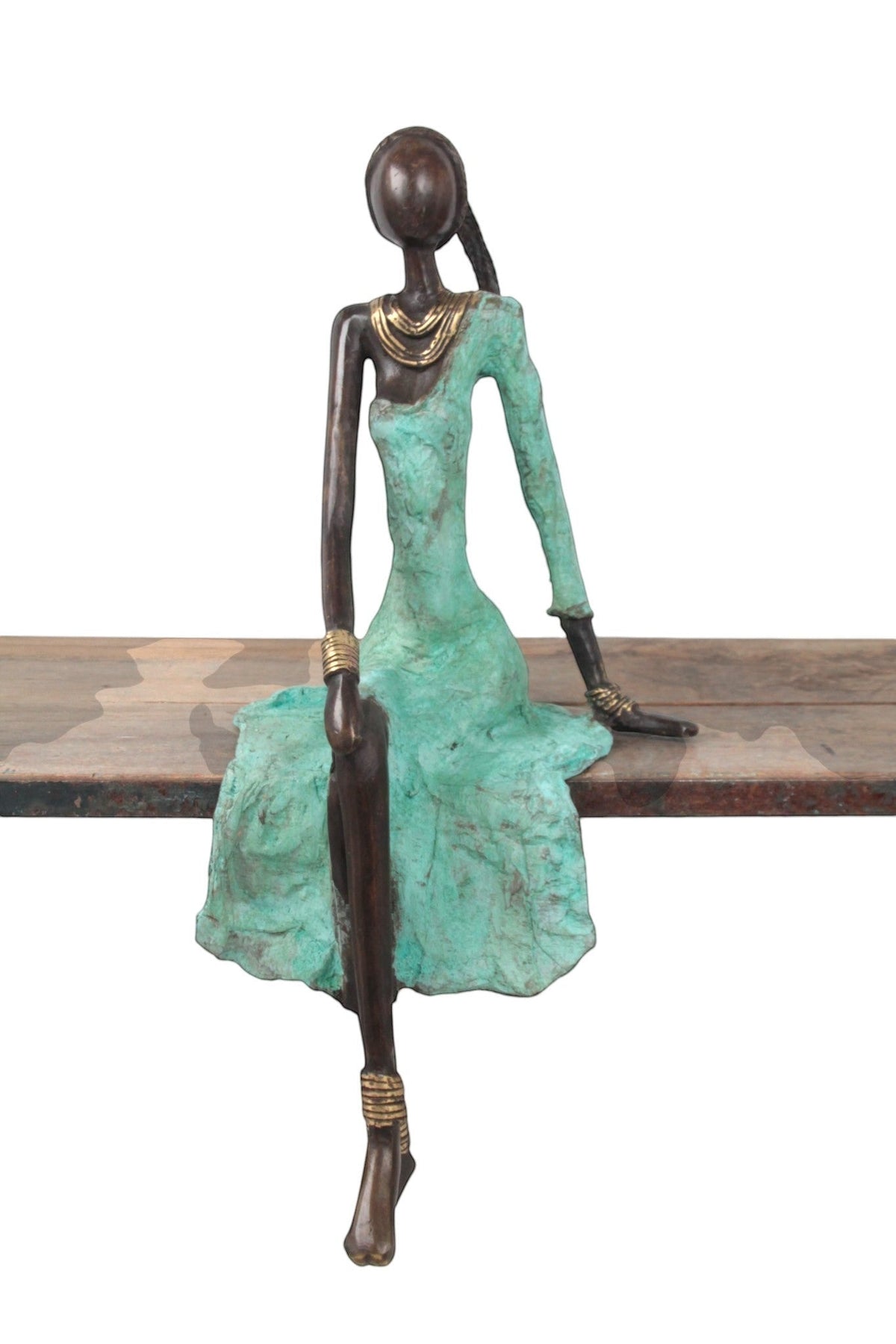 Bronze assis 40 cm turquoise n°3 