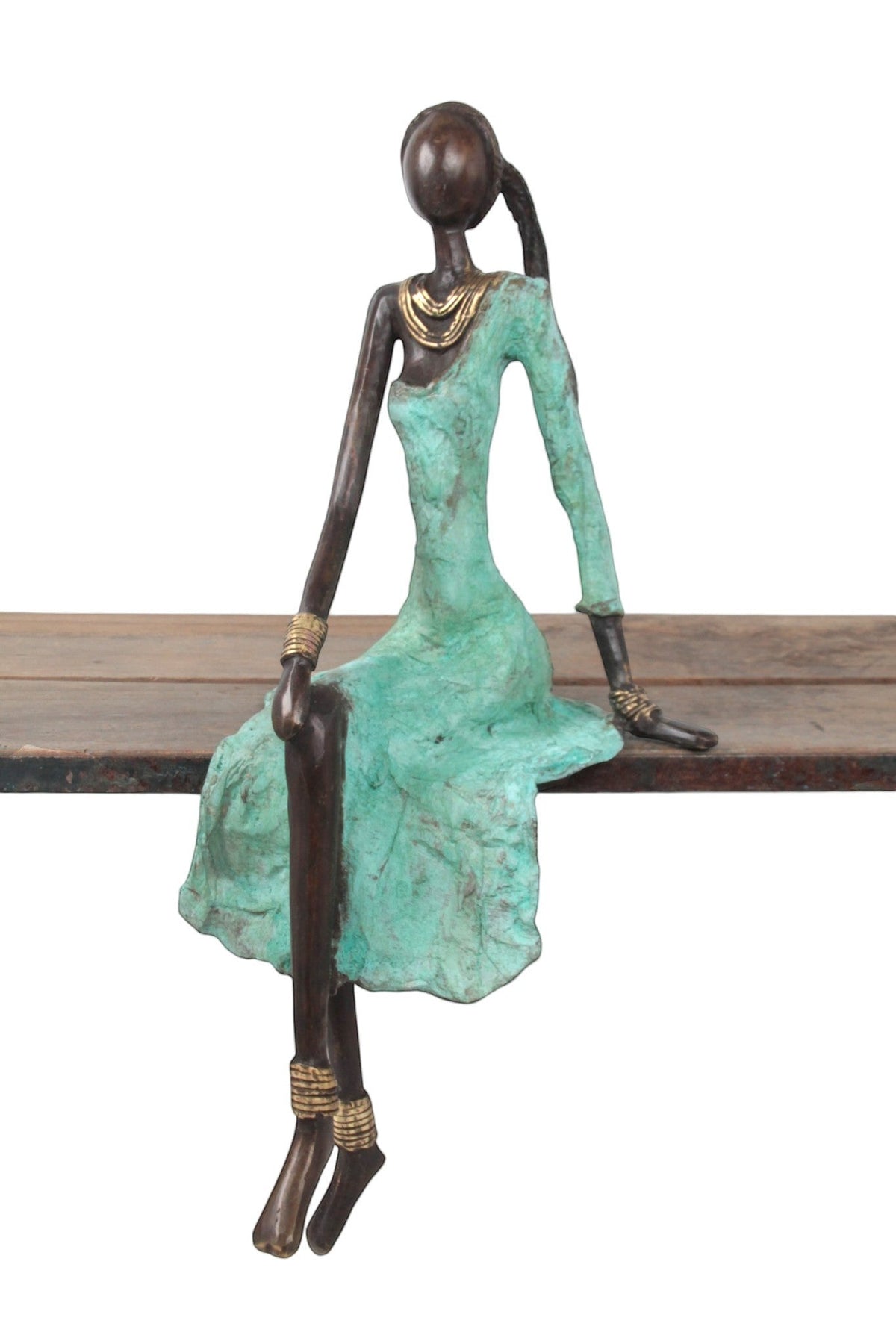 Bronze assis 40 cm turquoise n°3 