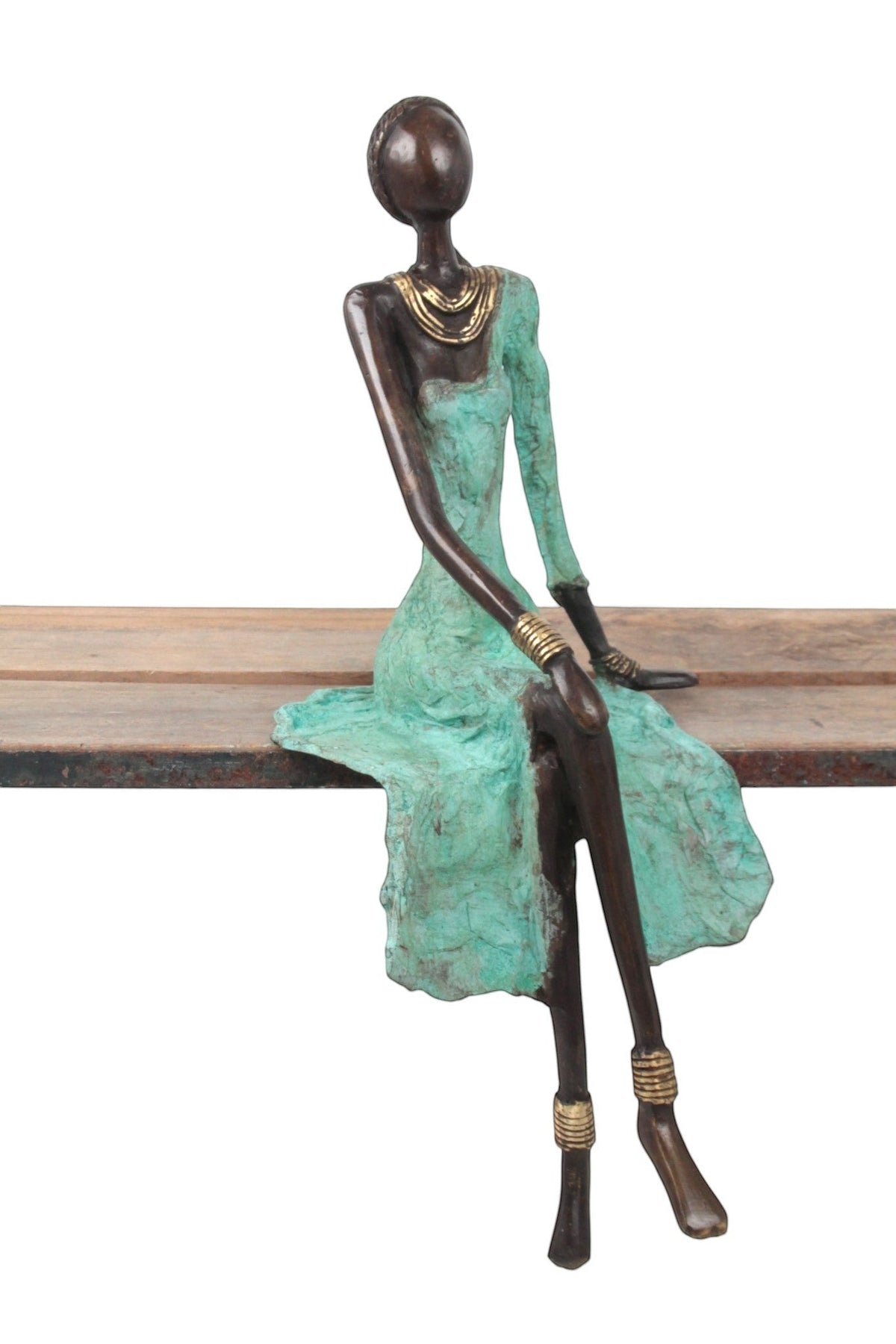 Bronze assis 40 cm turquoise n°3 