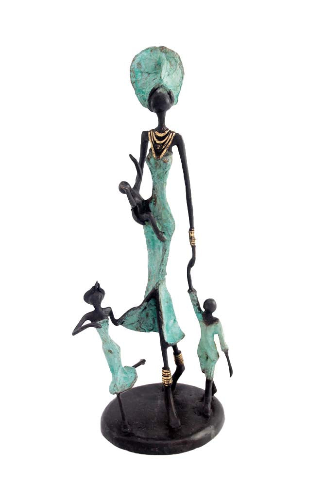 Bronze 3 enfants 35 cm turquoise Bronzes d'Afrique